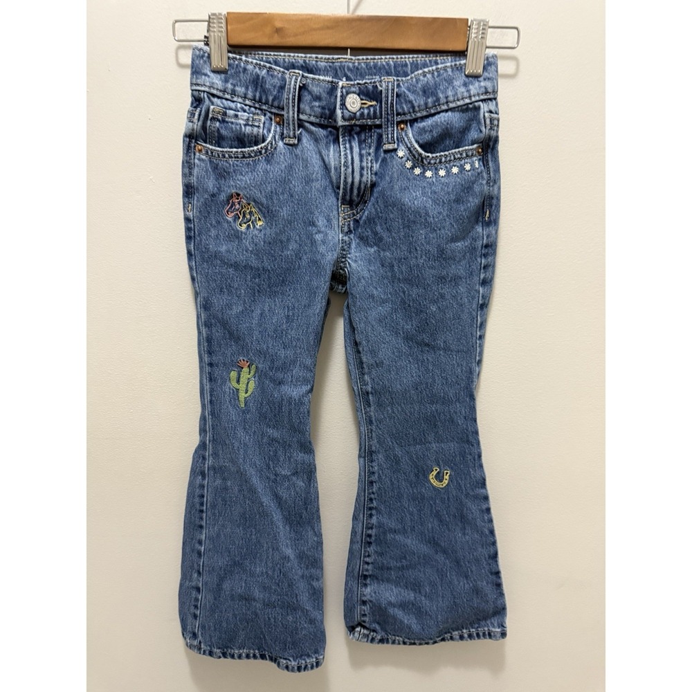 Old Navy Girls High-Rise Baggy Flare Jeans Embroidered Western Equestrian Size 6